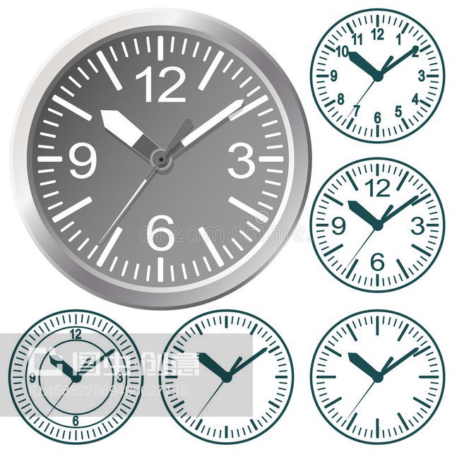 钟表平面图标 世界时间概念与维修艺术